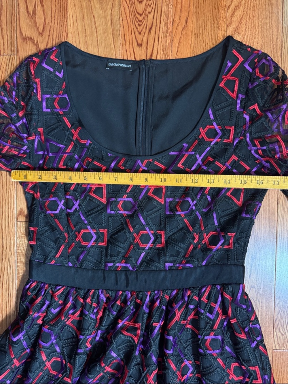 Emporio Armani Black Midi Dress with Red & Purple Geometric Embroidery - Picture 6 of 8